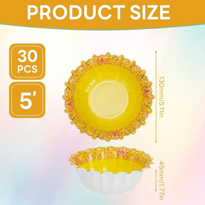 30 Pcs Small Paper Bowls, 8oz Floral Disposable Soup Bowl, Heavy Duty Printed Disposable Bowls For Snack,Dessert,Ice Cream,Salad, Party & Everyday Use(Yellow Flower)