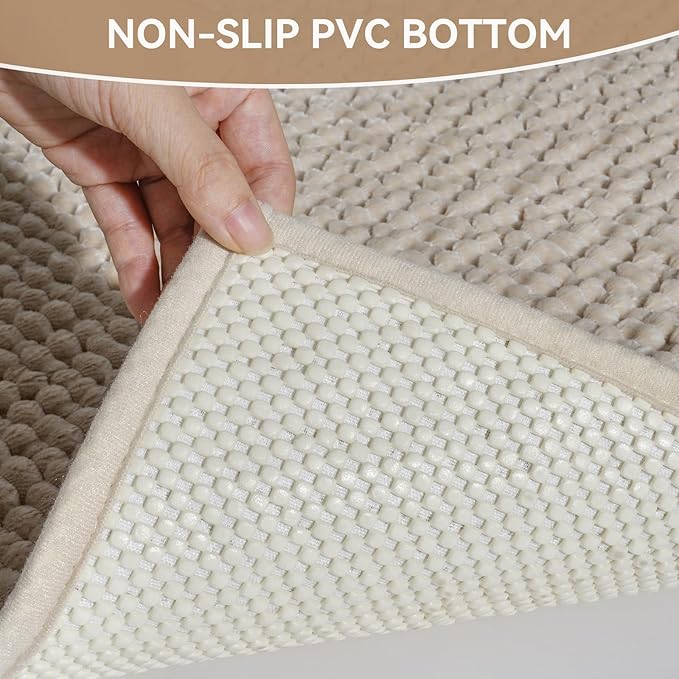 Bathroom Rugs Mat 20x32, Extra Soft Absorbent Chenille Bath Rug, Non Slip PVC Backing Washable Quick Dry Bath Mats for Bathroom Fit Under Door, Tub, Shower, Sink, Home Decor Accessories Brown