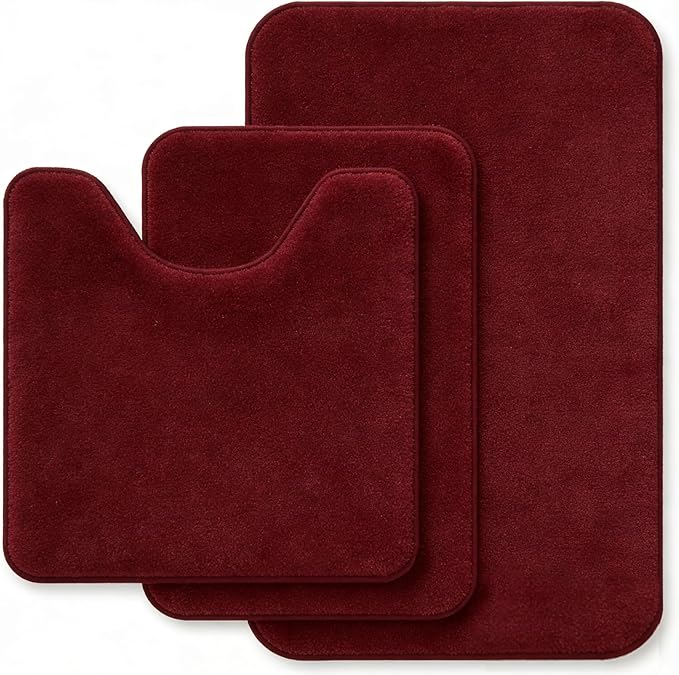 RUN HELIX Bathroom Rugs Sets 3 Piece, Soft Absorbent Memory Foam Bath Mats Set, Dry Fast Bath Mat, Machine Washable Bath Rug Set for Bathroom （Maroon）