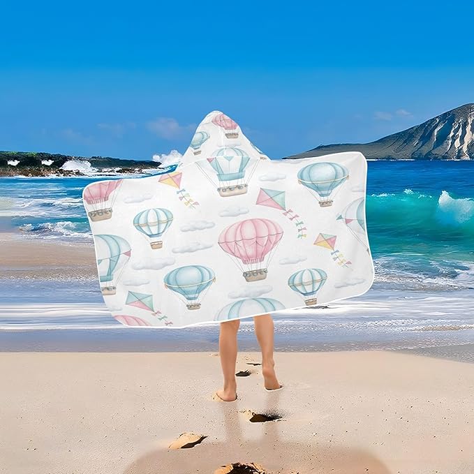 CEBUGI Hot Air Balloons Hooded Bath Towel for Kids Absorbent Soft Bath Towel Wrap with Hood 50x23.5in Pool Beach Shower Towel for Boys Girls