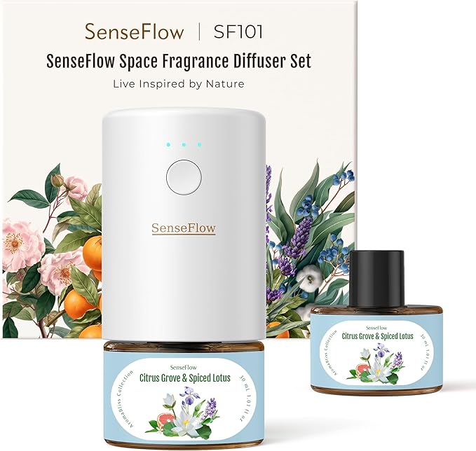 Plug-in Air Freshener for Home, Waterless Essential Oil Diffuser for Bedroom and Bathroom, Non-Toxic Formula for Pets and Nursery, 120 Days Runtime, Refillable Citrus Grove & Spiced Lotus(B
