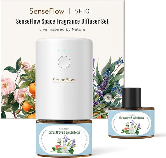Plug-in Air Freshener for Home, Waterless Essential Oil Diffuser for Bedroom and Bathroom, Non-Toxic Formula for Pets and Nursery, 120 Days Runtime, Refillable Citrus Grove & Spiced Lotus(B