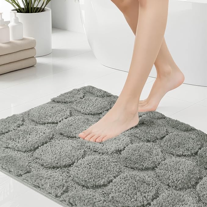 Bath Rugs Set 3 Pieces Bathroom Mat Soft Absorbent Plush Shaggy Soft Floor Non Slip Shower Bath Tub Machine Washable (Moss-Round, 20"x32"/20"x20"/17"x24")