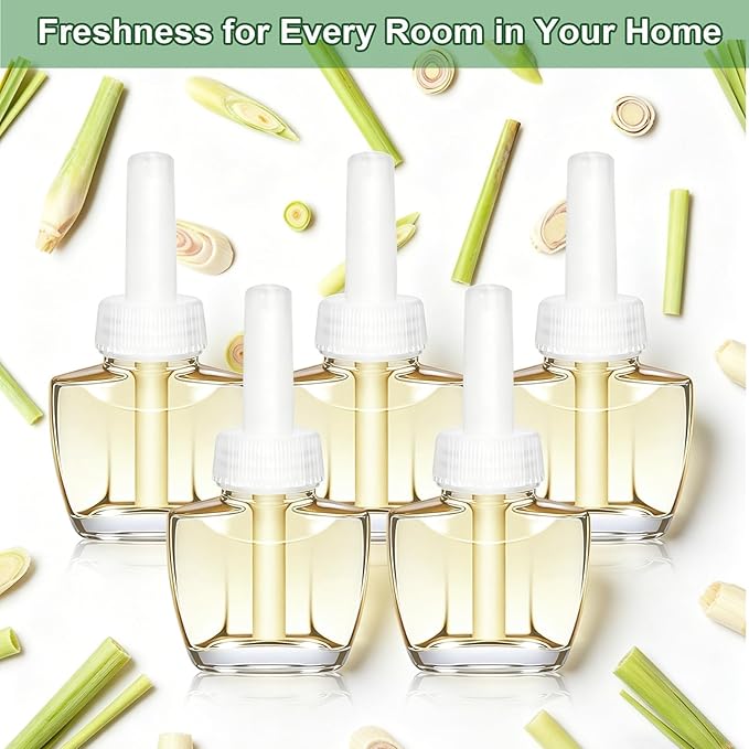 Citronella Plug In Air Freshener Refills, Lemongrass Fragrance, Compatible with Air Wick & Glade, Scented Plug In Refills for Bedroom, Bathroom, Patio, Camping, Courtyard, Pool, Outdoor Use, 12 Count