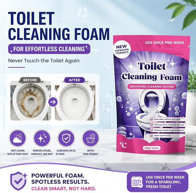 Fizz Clean Toilet Bowl Cleaner, Fizzclean Toilet Cleaning Foam, 2026 New Upgrade Toilet Bowl Cleaner, For Sparkling Clean, Touch Free Foaming Cleaning Powder (5PCS)