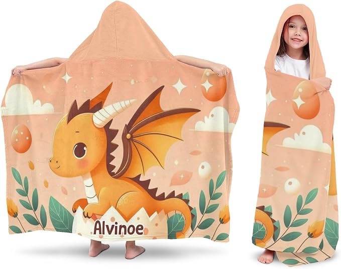 Eggshell Flying Dragon Personalized Hooded Towel Absorbent Wrap Soft Pool Beach Bath Towels Hood Poncho for 5-12 Years Kids Boys Girls