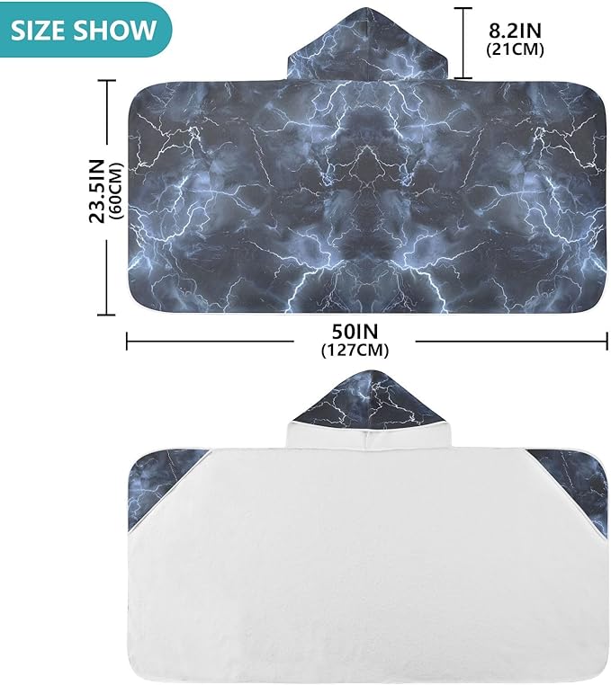 Hooded Towel for Kids Lightning in Dark Sky Beach Wrap Bath Towels 50x23.5in