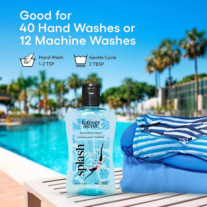 Splash Natural Laundry Detergent for Swimwear, Chlorine Neutralizer Swimsuit Wash, Hypoallergenic Liquid Laundry Detergent, Nontoxic & Color Safe Formula, High Efficiency (HE) Safe, 9.5 oz, 1-Pack