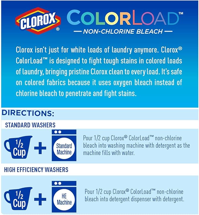 Clorox ColorLoad Non-Chlorine Bleach, 60 Ounce Bottle, Pack of 2, 120 Ounces Total