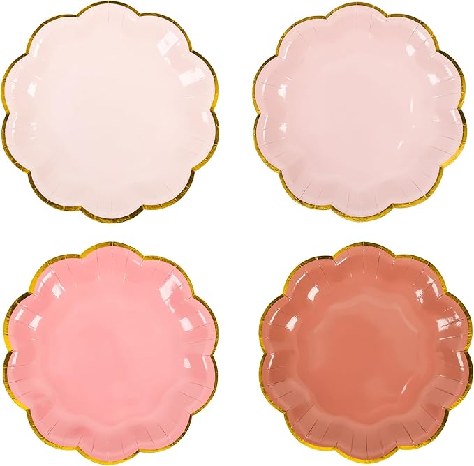 AimFun 48 Pcs Dusty Pink Party Plates Gradient Color Dessert Paper Plate 7inch Gold Foil Scalloped Edge Disposable Cake Plates for Tea Party Birthday Bridal Baby Shower Wedding Party Supplies