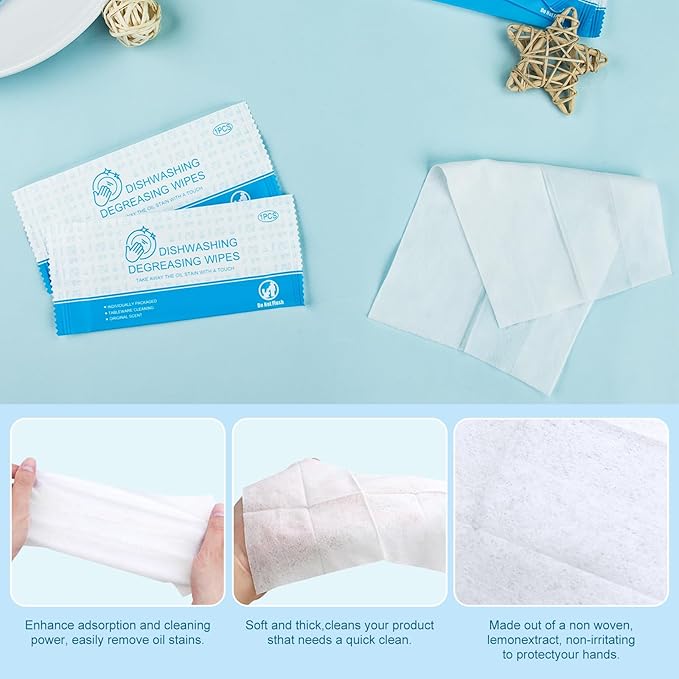 Dish Wipes for Camping Individually Wrapped Dish Cleaning Wipes Travel Unscent 7.7”x 7.3” Disposable for Kitchen Outdoor Traveling RV Quick Clean (Pack of 500)