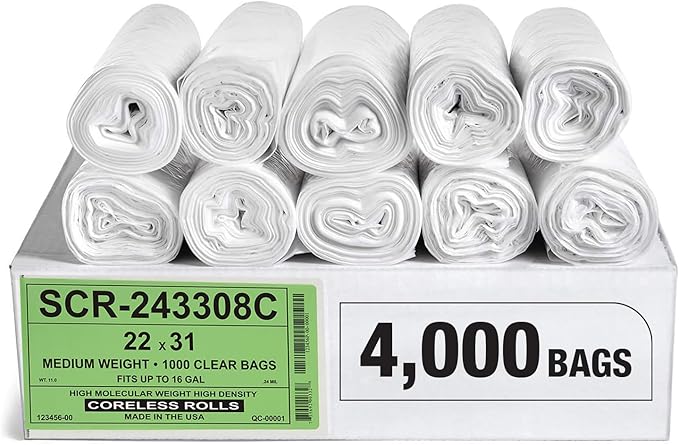 Aluf Plastics 12-16 Gallon Trash Bags - (Commercial 4000 Pack) - Source Reduction Series Value High Density 8 Micron (equiv) Gauge - Intended for Home, Office, Bathroom, Paper, Styrofoam(Pack of 4000)