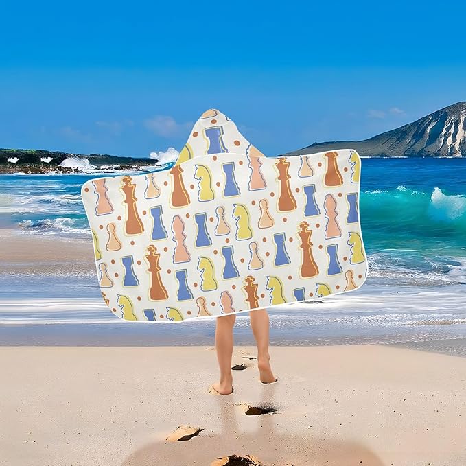 susiyo Kids Hooded Bath Towel Chess Colorful Figures Beach Towel for Kids 23.5 x 50 Inch Microfiber Soft Absorbent Quick Dry Bath Swim Pool Towel Wrap Poncho Bathrobe with Hood for Kids Toddler