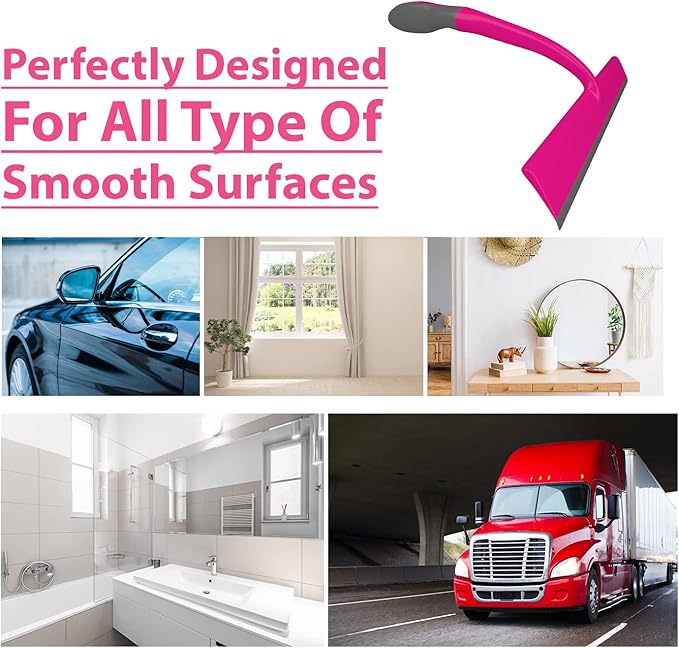 WBM Home Squeegee, Professional Scratch Free Surface Cleaner with Hanging Hole, Shower Squeegee, Pink