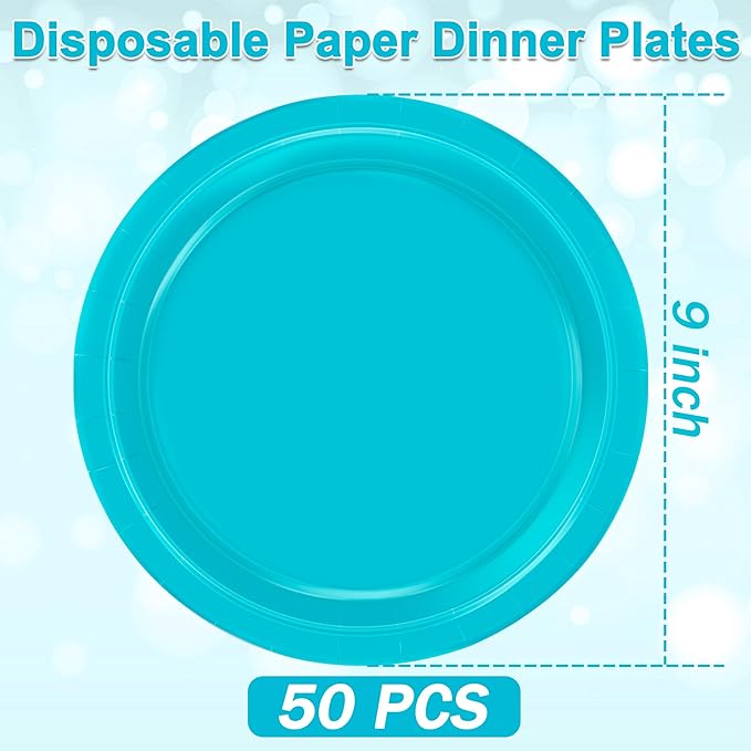 QZYL 50 PCS Paper Plates, Light Blue Round Disposable Party Plates, 9 Inches Paper Dinnerware for Everyday Use, Heavy Duty Tableware Pack for Birthday Wedding Baby Shower Christmas Party