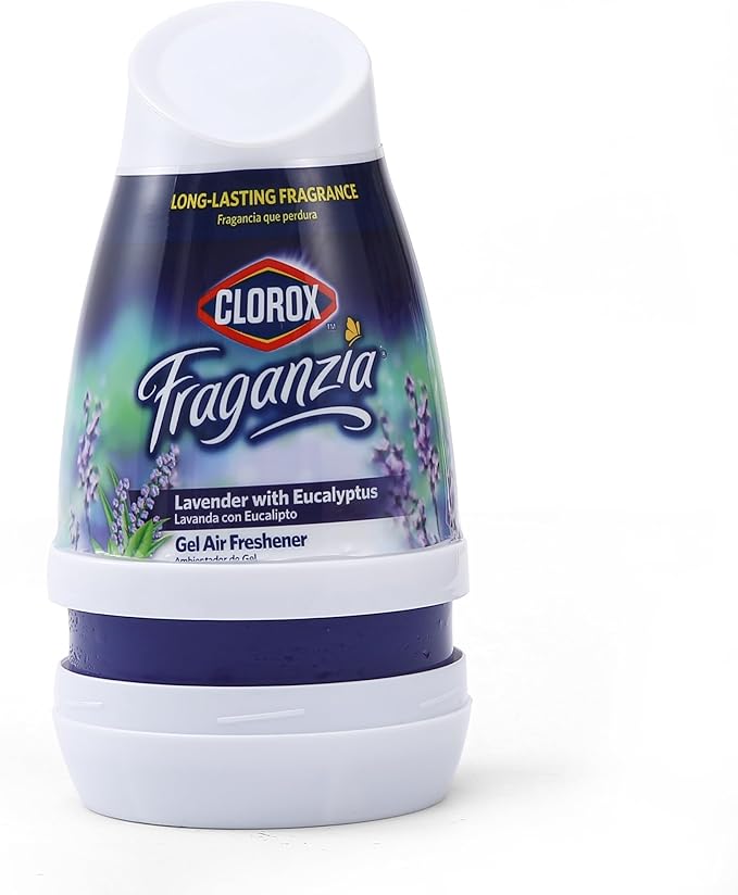 Clorox Fraganzia Gel Air Freshener Cone, Adjustable Odor Eliminating Gel with Lavender and Eucalyptus Scent for Home, Bathroom, Office, Small Spaces, Long Lasting No Battery Freshener, 6 Oz - 12 Pack