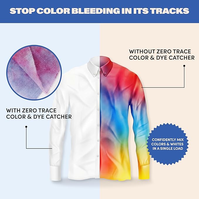 Zero Trace Color Catchers for Laundry - Protects Clothes with Color Dye Catcher,Run Remover, Color Grabbing and Color Bleed Remover for Clothes - 40 Sheets