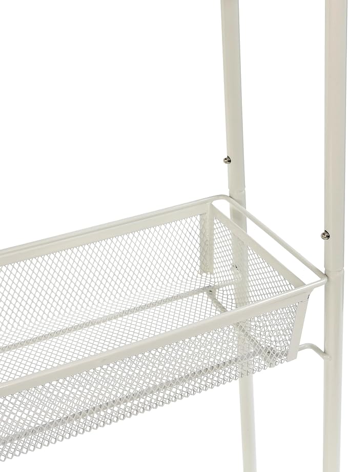 White 3-Tier Rolling Bathroom Storage Cart, Slim Freestanding Mobile Shelving Unit with Sturdy Hooks, Space-Saving Utility Rolling Cart for Home Organization