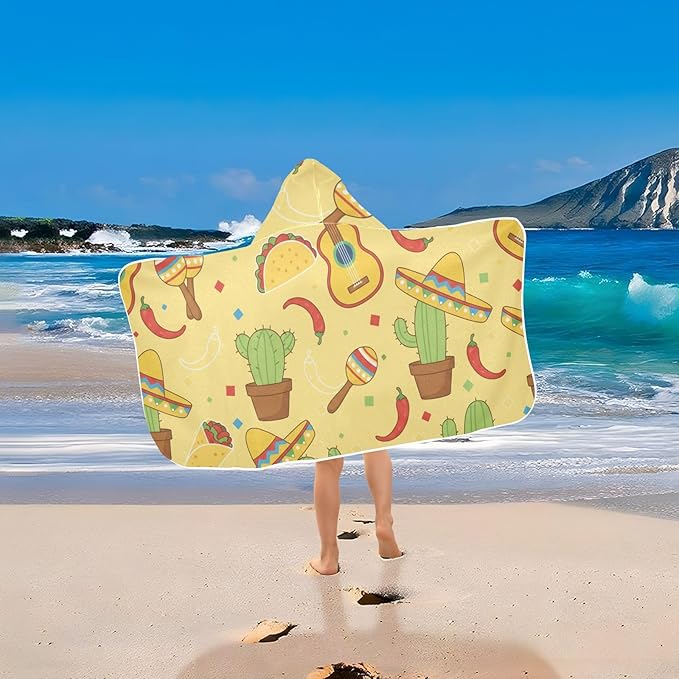 SUABO Kids' Bath Towels Mexico Cactus Guitar Hooded Towels for Boys Girls,Toddler Towels Multi-Purpose for Beach,Pool and Bathroom,23.5" x 50", Soft and Highly Absorbent