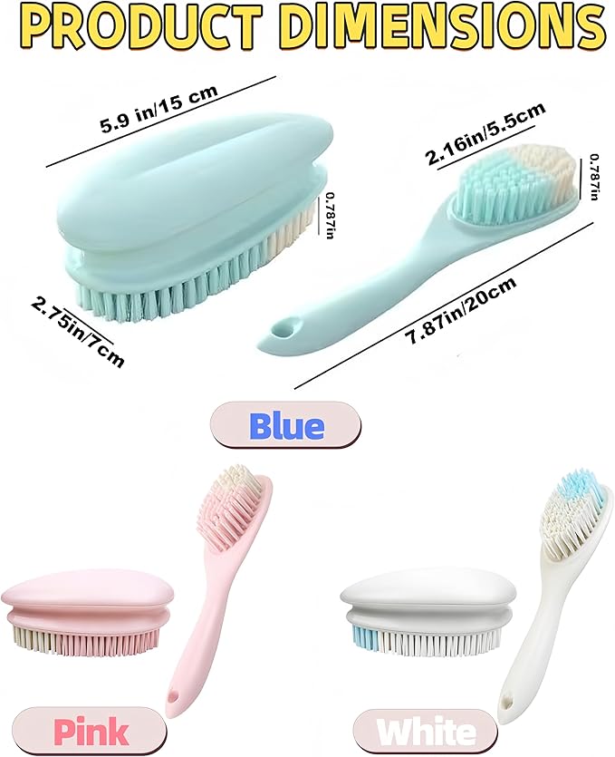 2 Pack Soft Bristle Cleaning Scrub Brush Laundry Brush Scrubber Brush for Clothes, Carpet and Fabric Stain Removal, Scrubbing Brush with Ergonomic Handle (White)