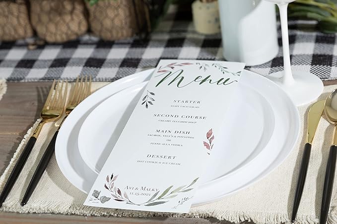 [30 Pack 10.7''] White Plastic Party Plates Edge Collection Premium heavyweight Elegant Disposable Tableware Dishes