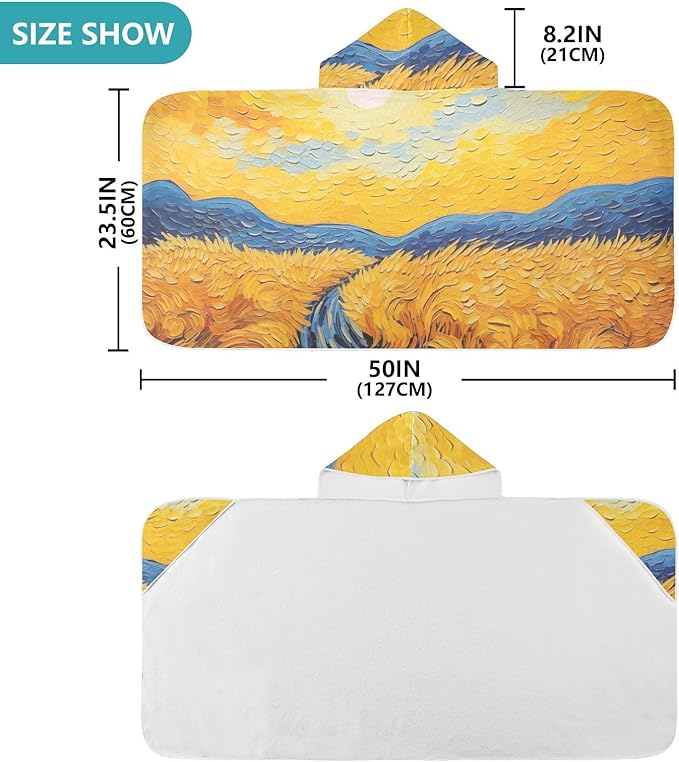 Hooded Towel for Kids Wheat Field Painting Beach Wrap Bath Towels 50x23.5in