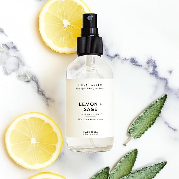 Calyan Wax Co. Lemon & Sage Room Spray - Clean Air Freshener - Natural Room Deodorizer - Air Freshener Spray for Home - 4 fl oz