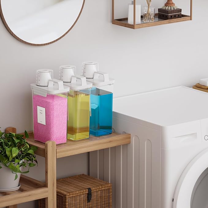 77.8OZ Laundry Detergent Dispenser Container, 3 Pack Liquid Laundry Dispenser, Plastic Detergent Dispenser for Laundry Room/Powder/Fabric Softener with 6 Labels, Clear