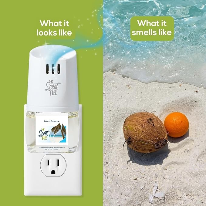 Scent Fill Island Essence Plug in Air Freshener, 4 Scented Oil Refills