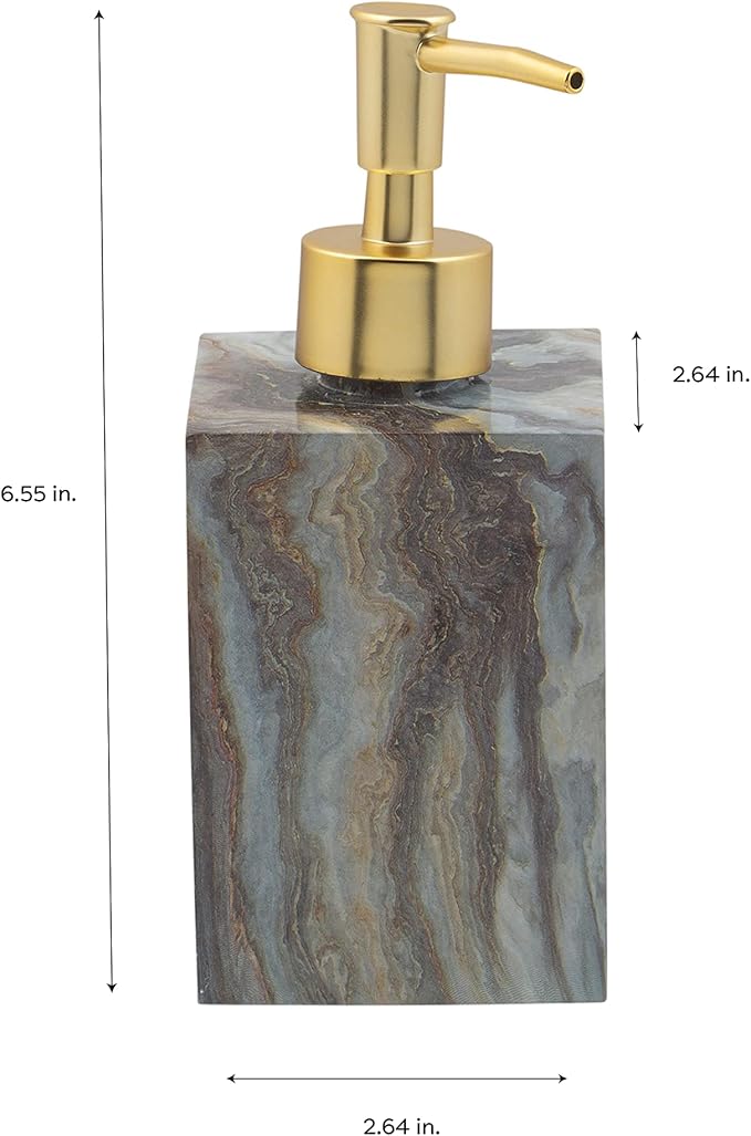 Elle Décor Square Soap Dispenser | Dimensions: 2.64" x 2.6" x 6.85" | Home Décor | Refillable Dispenser | Modern Agate Design | Bathroom | Kitchen