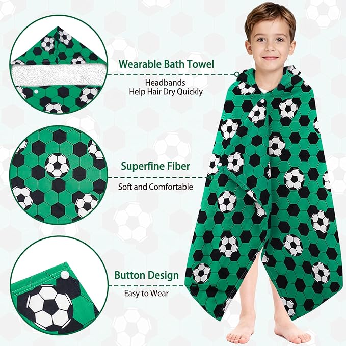 Hooded Towels for Kids - Superfine Fiber Soccer Toddler Hood Bath Towels Beach Hooded Poncho Absorbent Pool Toddler Swim Bath Wrap for Boys & Girls 3-10 Years Beach Essentials, 60 * 35 inches