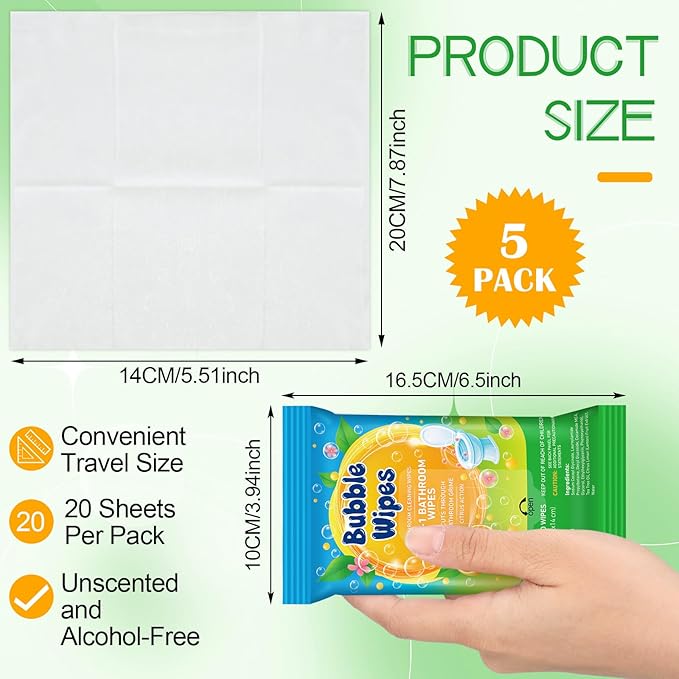 5 Pack Bathroom Cleaning Wipes 100/200 Count 2-in-1 Citrus Scent Wipes Cleaner for Bathroom Toilet, Sink, Tile & Shower -Reusable Sealable Pouch, No Scrubbing Needed