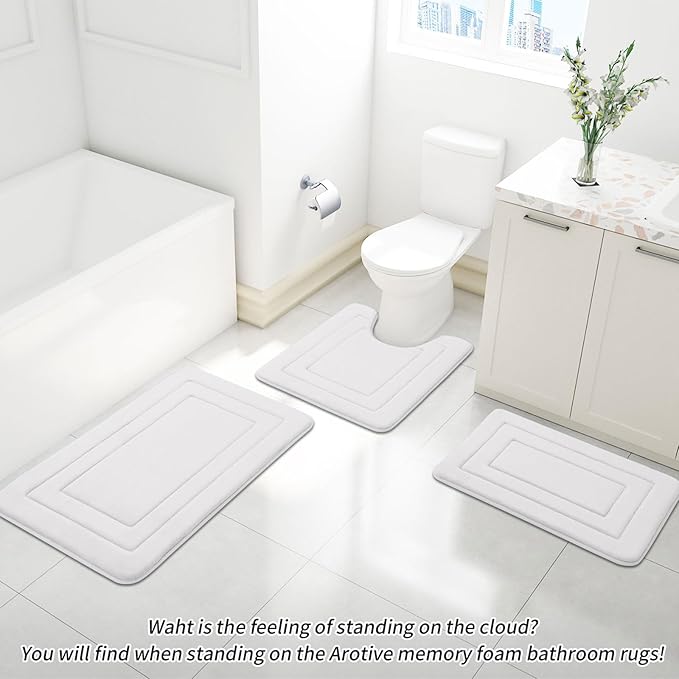 Arotive Memory Foam Bathroom Rug Mat 70x24, Ultra Soft and Absorbent Bath Mat, Machine Wash Dry, Comfortable Bath Rug Carpet for Bathroom Floor, Tub and Shower, Ivory