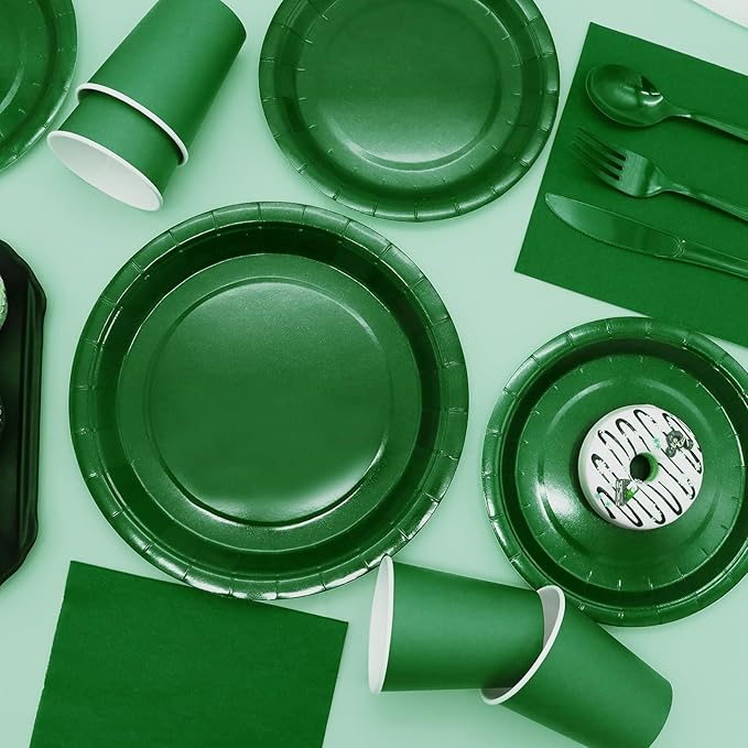 Green Paper Plates Party Supplies,350pcs Green Plates and Napkins Party Supplies Disposable Dinnerware Sets for St. Patrick's Mardi Gras Birthday Decorations Serve 50