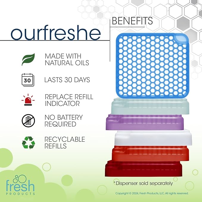 Fresh Products ourfreshe Plug In Air Freshener 30 Day Refills Replace Messy Aerosols with Dry Fragrance For Use in Medium Sized Spaces Variety Scent 6 Pack