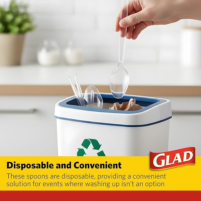 Glad Clear Plastic Spoons, Sturdy Disposable Plastic Cutlery for Parties, Events, Outdoor Meals, and Everyday Use, Clear Neutral Design Fits Any Table Setting, 24 Count