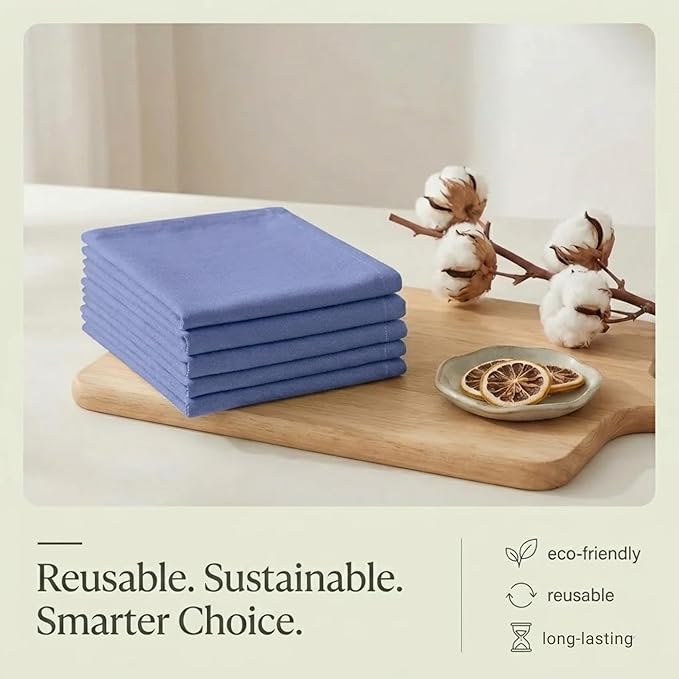 Urban Villa Kitchen Towels 100% Cotton Dish Towels for Kitchen(Set of 6) 20”x30” Dish Cloths Highly Absorbent Kitchen Linen Set with Hanging Loop Perfect for Drying Dishes Cleaning Hand Towels - Blue