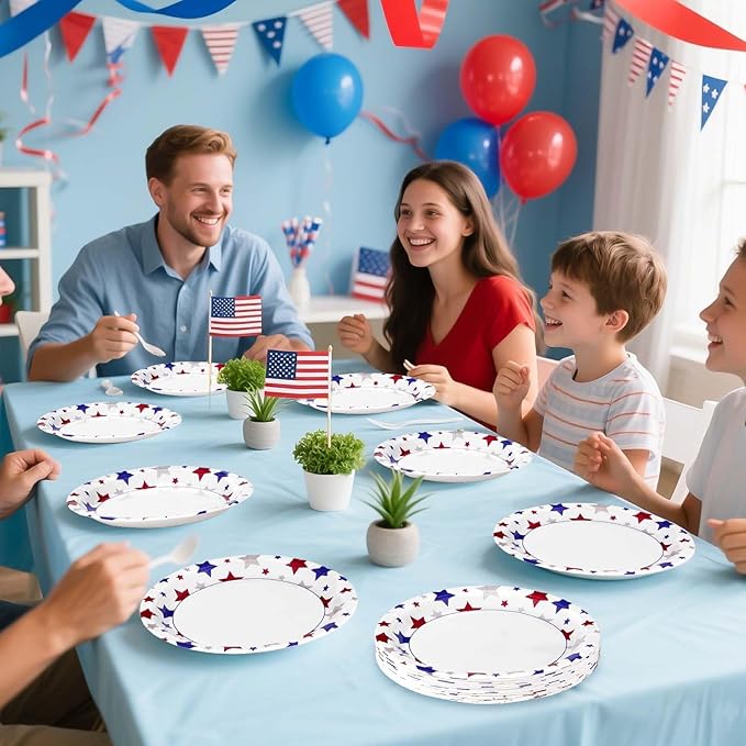 50Pcs Patriotic Paper Plates 10 Inch Large Heavy Duty 4th of July American Flag Disposable Platter Red Blue White Plate for 250 Anniversary President Election Memorial Independence Day Party Supplies