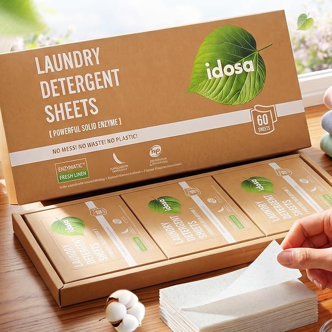 Laundry Detergent Sheets 120 Loads Stain-Fighting Enzymes - Plant Powered Fragrance Microcapsules Eco-Friendly Laundry Soap Sheets - Home or Travel Flax scent 60 sheets