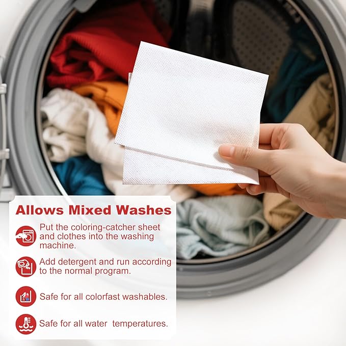 Laundry Color Catchers Sheet 50 Count,Color Catchers for Laundry Allow Clothes Mixed Washes and Prevents Color Run,Color Grabber Laundry Sheets,Fragrance Free Color Remover for Clothes
