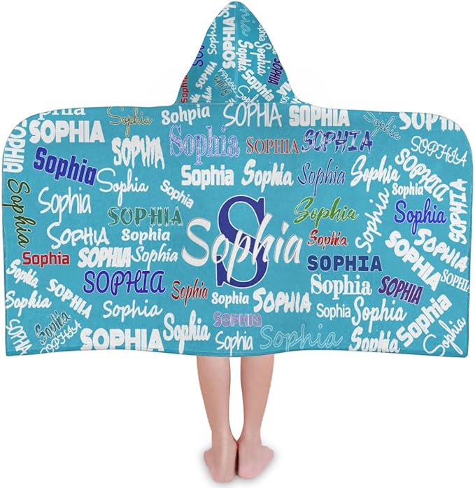 Custom Name Kids Hooded Bath Beach Towel Girls Boys, Swim Pool Cover Up Absorbent 50in x 24in, One Size, Wrap Bath Towels Beach Poncho, Sky Blue Solid Color
