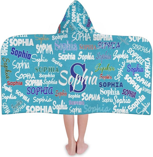 Custom Name Kids Hooded Bath Beach Towel Girls Boys, Swim Pool Cover Up Absorbent 50in x 24in, One Size, Wrap Bath Towels Beach Poncho, Sky Blue Solid Color