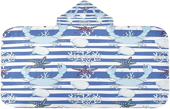 CEBUGI Shell Starfish Hooded Bath Towel for Kids Absorbent Soft Bath Towel Wrap with Hood 50x23.5in Pool Beach Shower Towel for Boys Girls