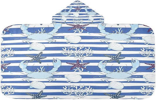 CEBUGI Shell Starfish Hooded Bath Towel for Kids Absorbent Soft Bath Towel Wrap with Hood 50x23.5in Pool Beach Shower Towel for Boys Girls