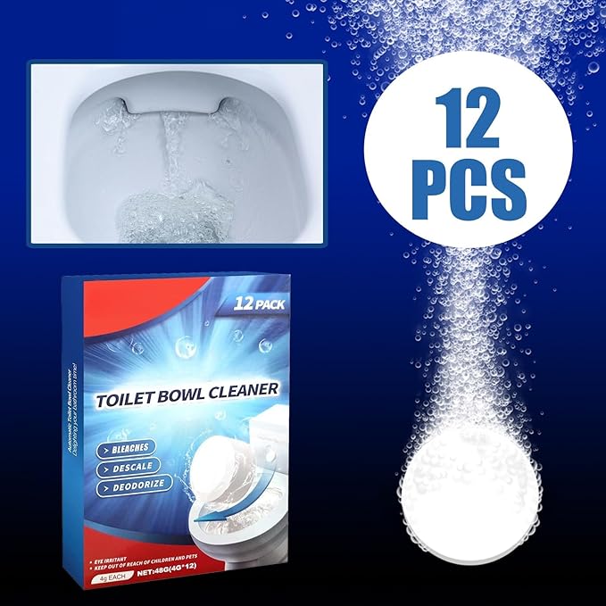 Toilet Bowl Cleaner Tablets 12 Packs, Household Toilet Cleaner with Bleach for Deodorizing and Descaling, Bathroom Cleaner Fresh Scent, Compatible with effective to use Works with Toilets