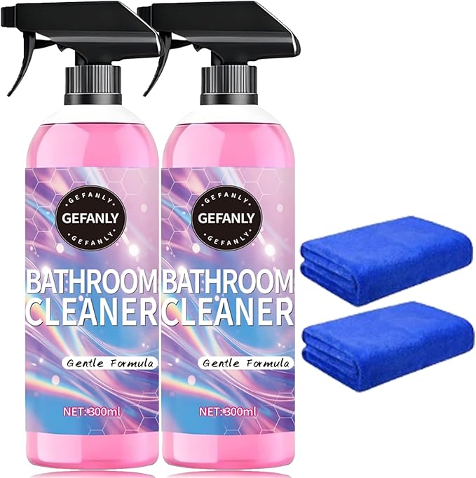 Quatrel Gefanly Bathroom Cleaner, Powerful Pink Bathroom Descaler Cleaner Foam Spray, All Purpose Hard Water Stain Remover, Gentle Formula, for Tub Floor Tile, Shower, Toilet, Bathtub, Glass