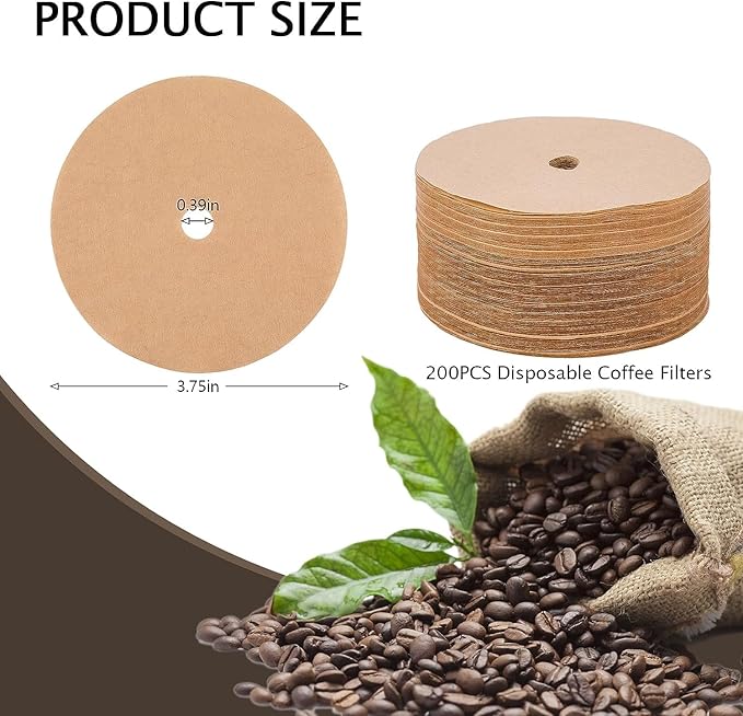 200Pcs Disposable Coffee Filter Paper, 3.75In Circular Brown Coffee Machine Filter for Camping, Home, Office, Coffee Shops Disposable Coffee Filters, Paper and Plastic Household Supplies