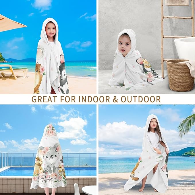 Jungle Safari Animal Personalized Kids Hooded Towel with Name Soft Absorbent Beach Pool Bath Towels Hood Poncho for Boys Girls