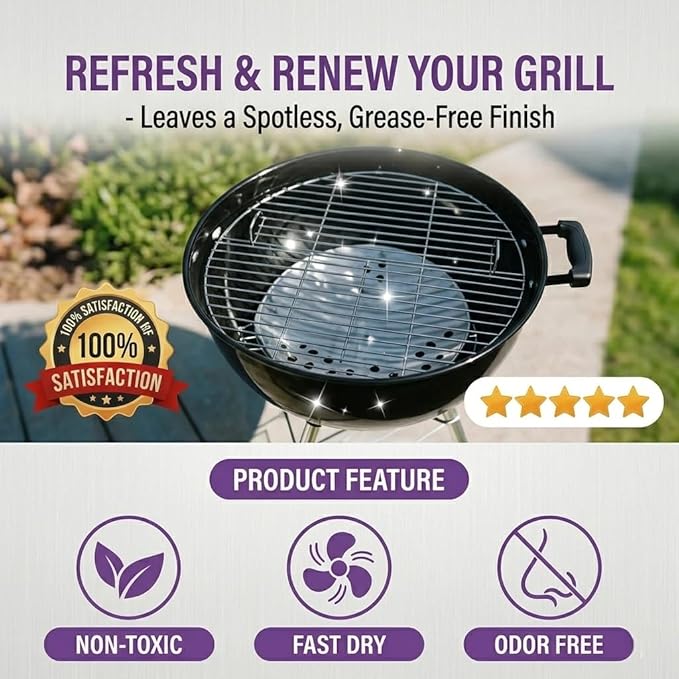 Outdoor Grill Cleaner Spray - Heavy Duty Grease & Burnt Food Remover for BBQ Grills, Stove Tops & Drip Pans