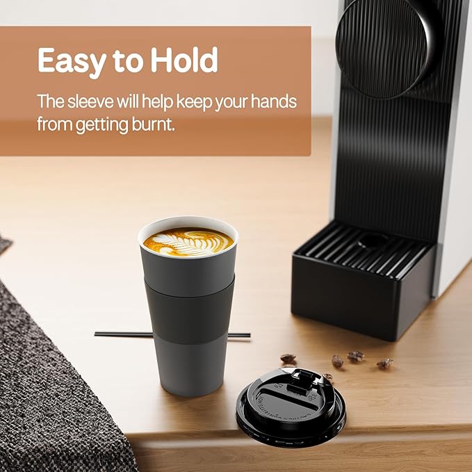 Clawsoff 100 Pack 12 oz Disposable Paper Coffee Cups with Lids and Sleeves and Stirring Sticks, Leak-free Disposable Insulated Paper Cups for To Go Hot or Cold Beverages(Gray)